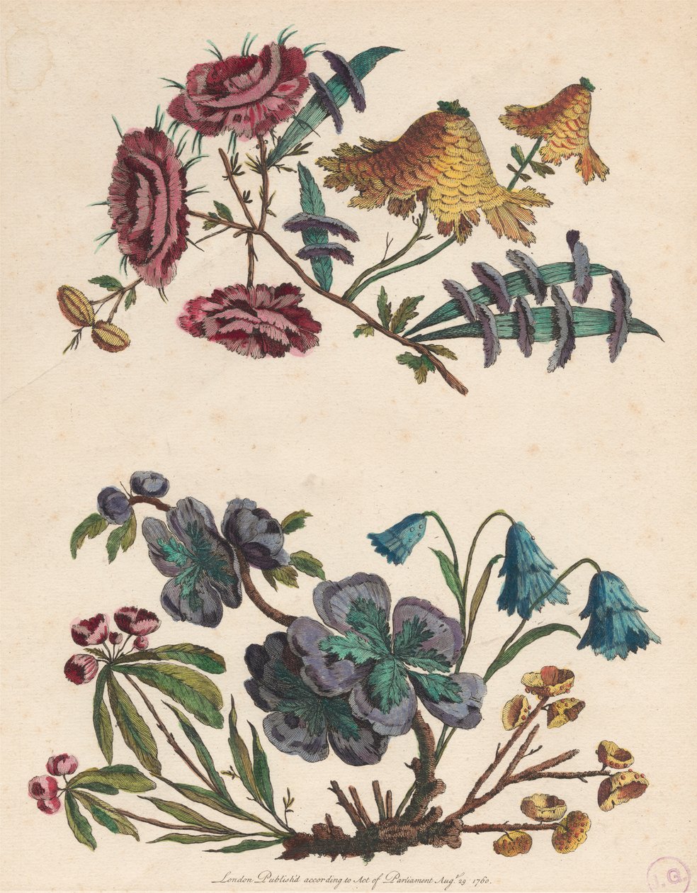 Twee Takken van Denkbeeldige Bloemen door Pierre Charles Canot