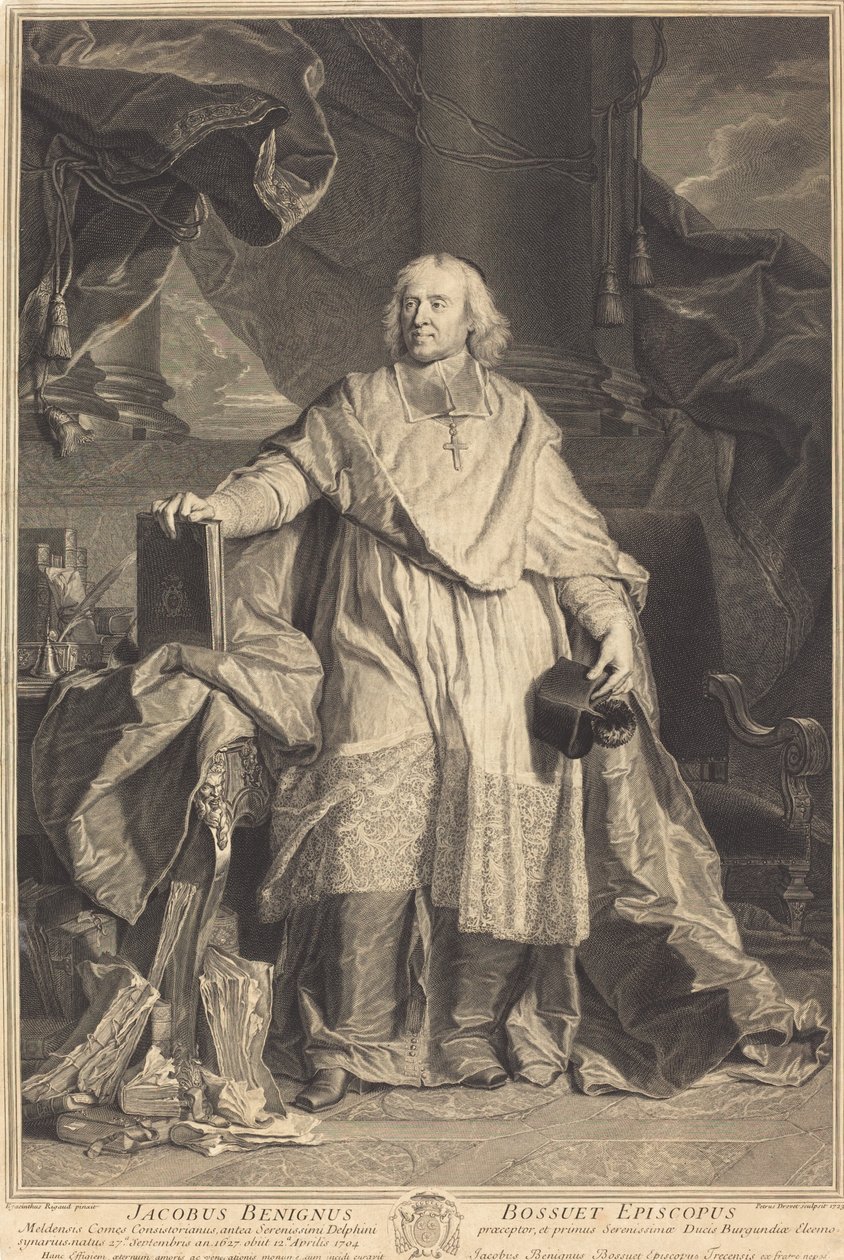 Jacques-Bénigne Bossuet door Pierre Imbert Drevet after Hyacinthe Rigaud