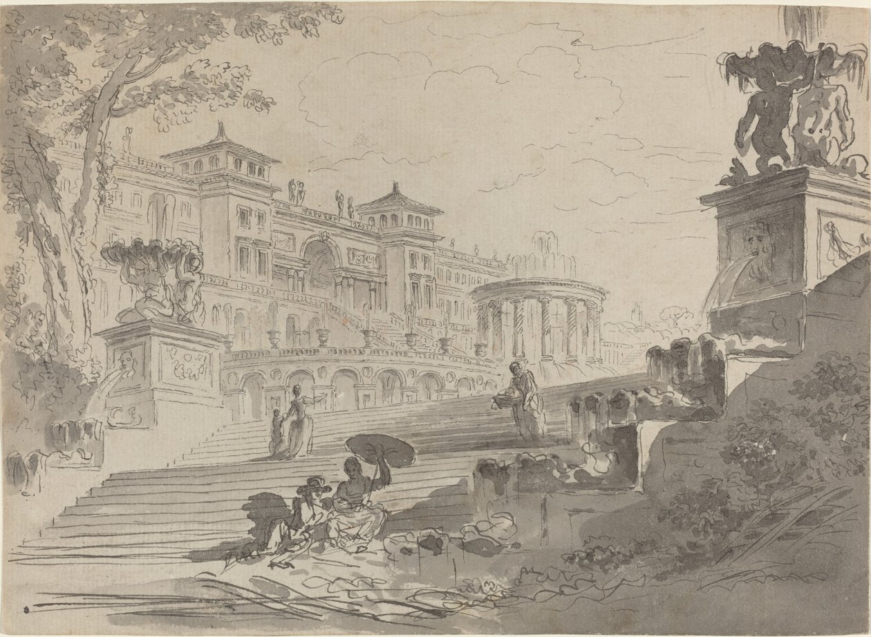 Fantasie op de Villa Medici met Fonteinen door Pierre Lelu