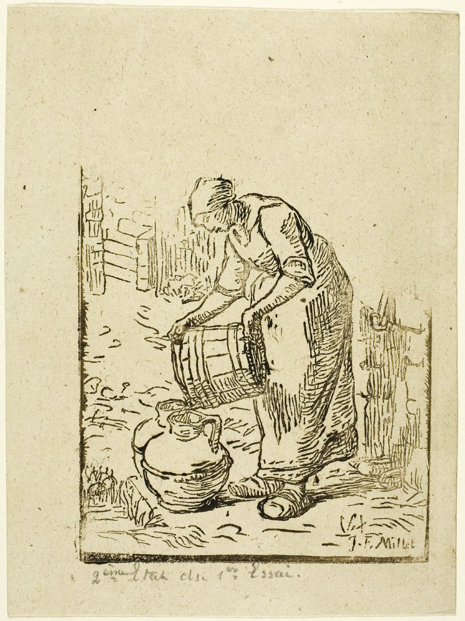 Vrouw die waterkannen vult door Pierre Millet
