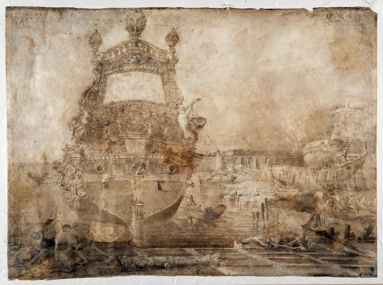 Een schip bewapenen bij een scheepswerf door Pierre Puget