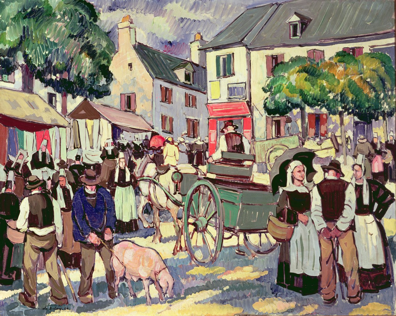 Marktdag in Bretagne door Pierre de Belay