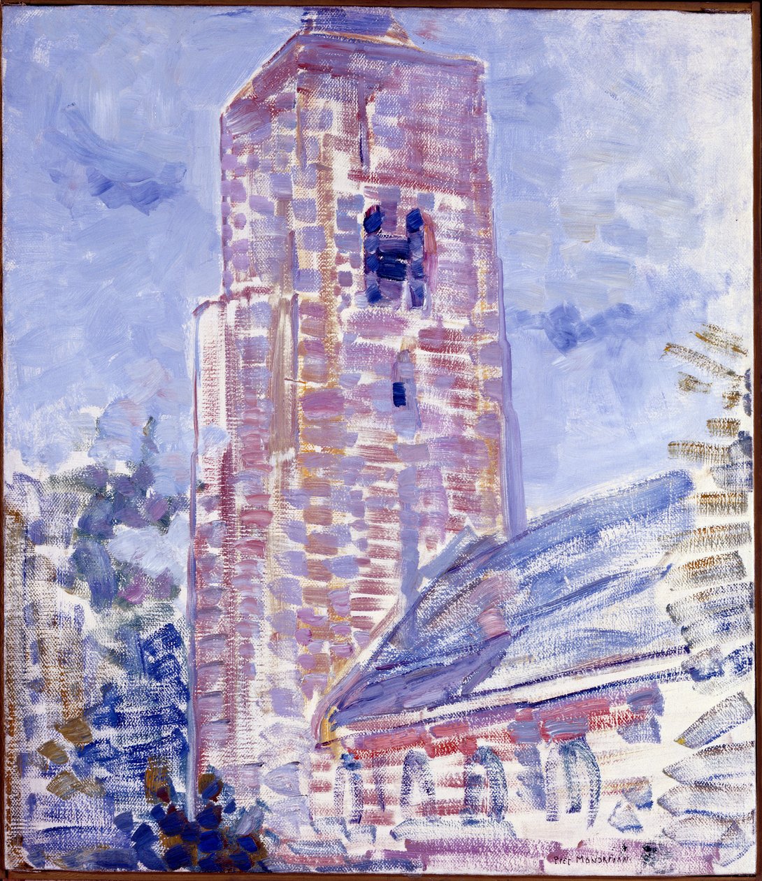 Kerk in Oostkapelle, schip en toren, 1909 door Piet Mondrian