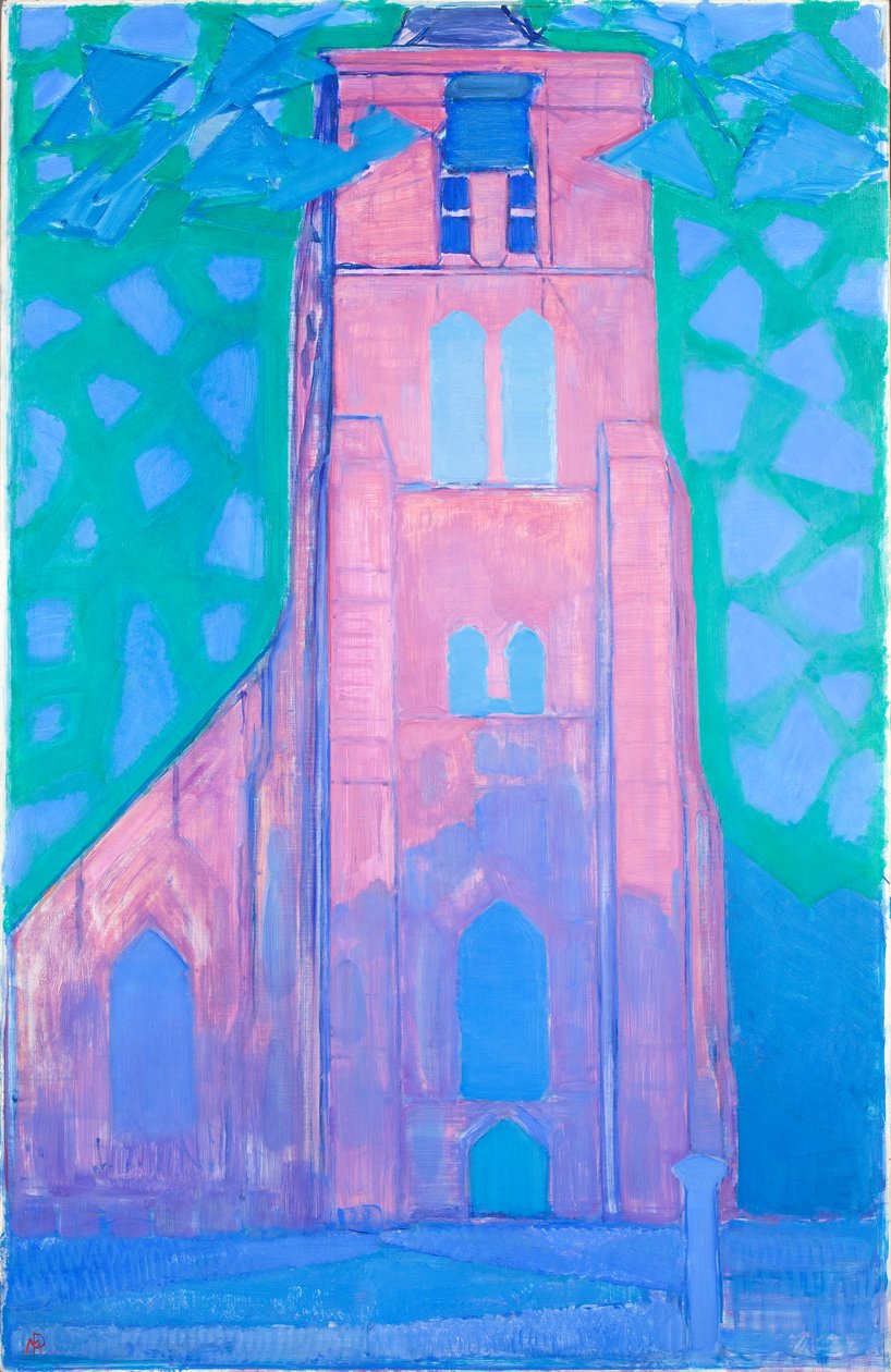 Kerktoren in Domburg door Piet Mondrian