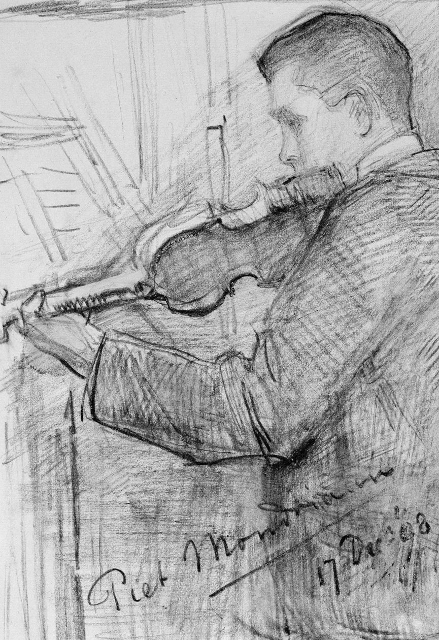 F.H. Mondriaan speelt viool door Piet Mondrian