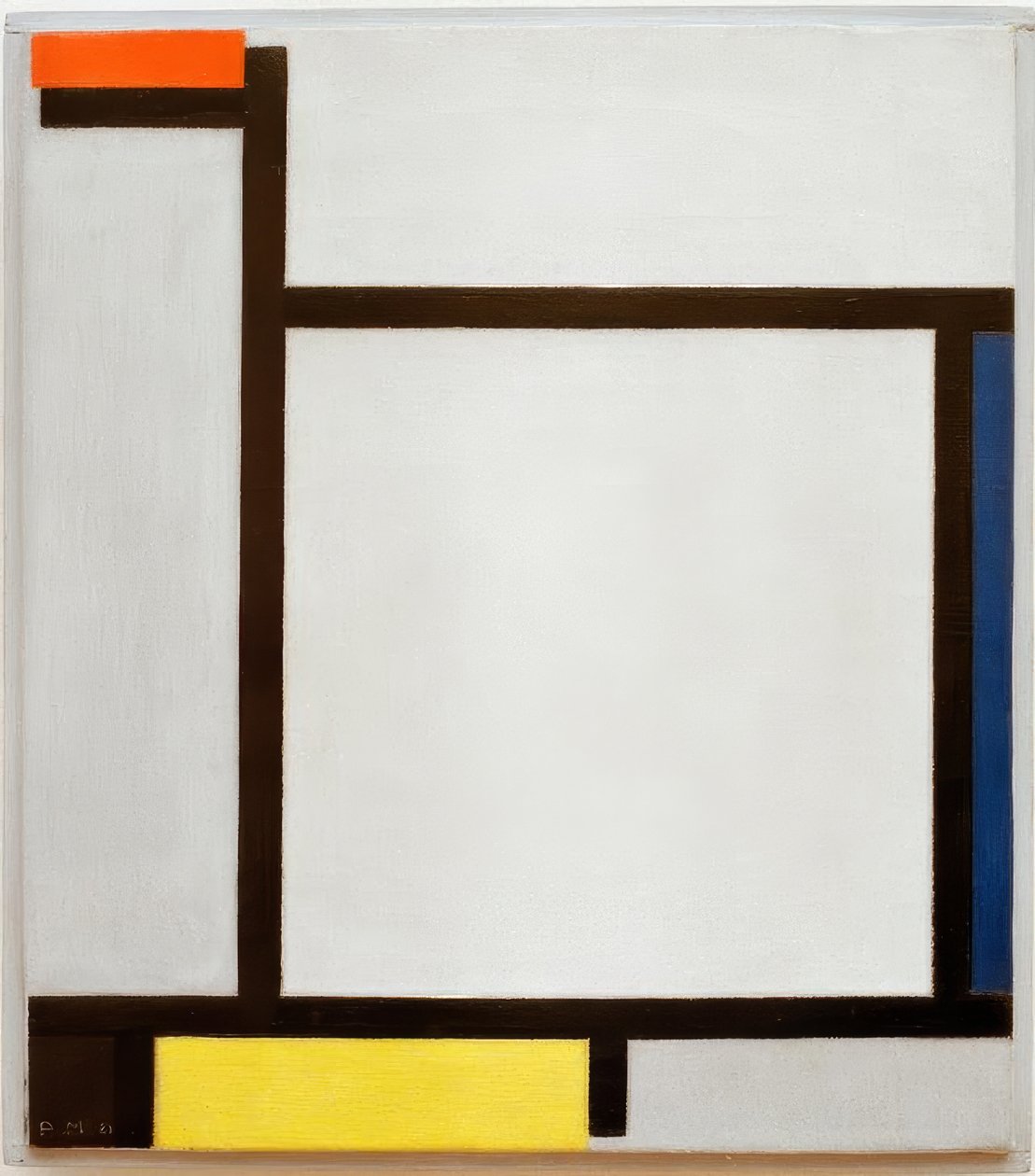 Compositie met rood, blauw, zwart, geel en grijs door Piet Mondrian