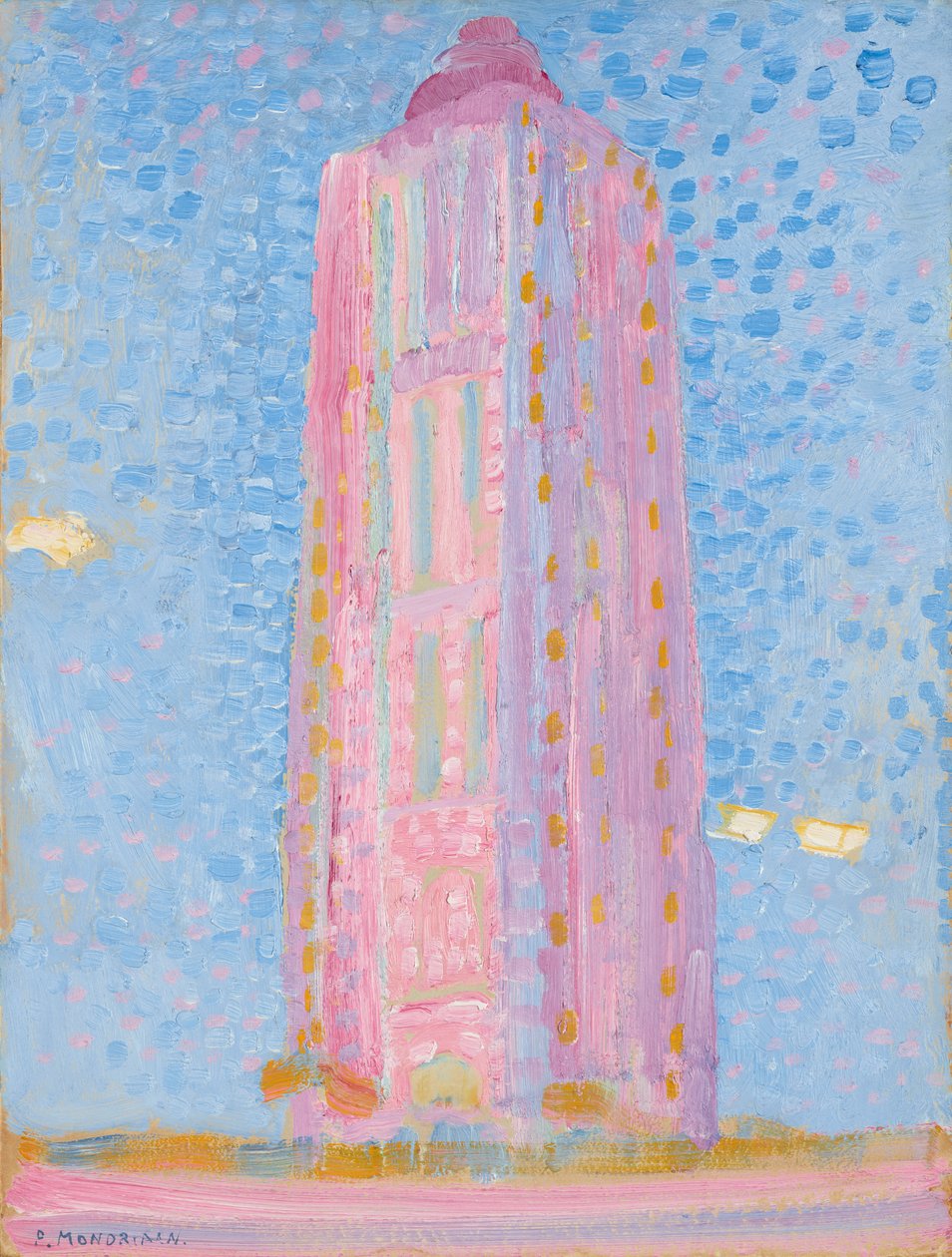 Vuurtoren bij Westkapelle in roze, 1909 door Piet Mondrian