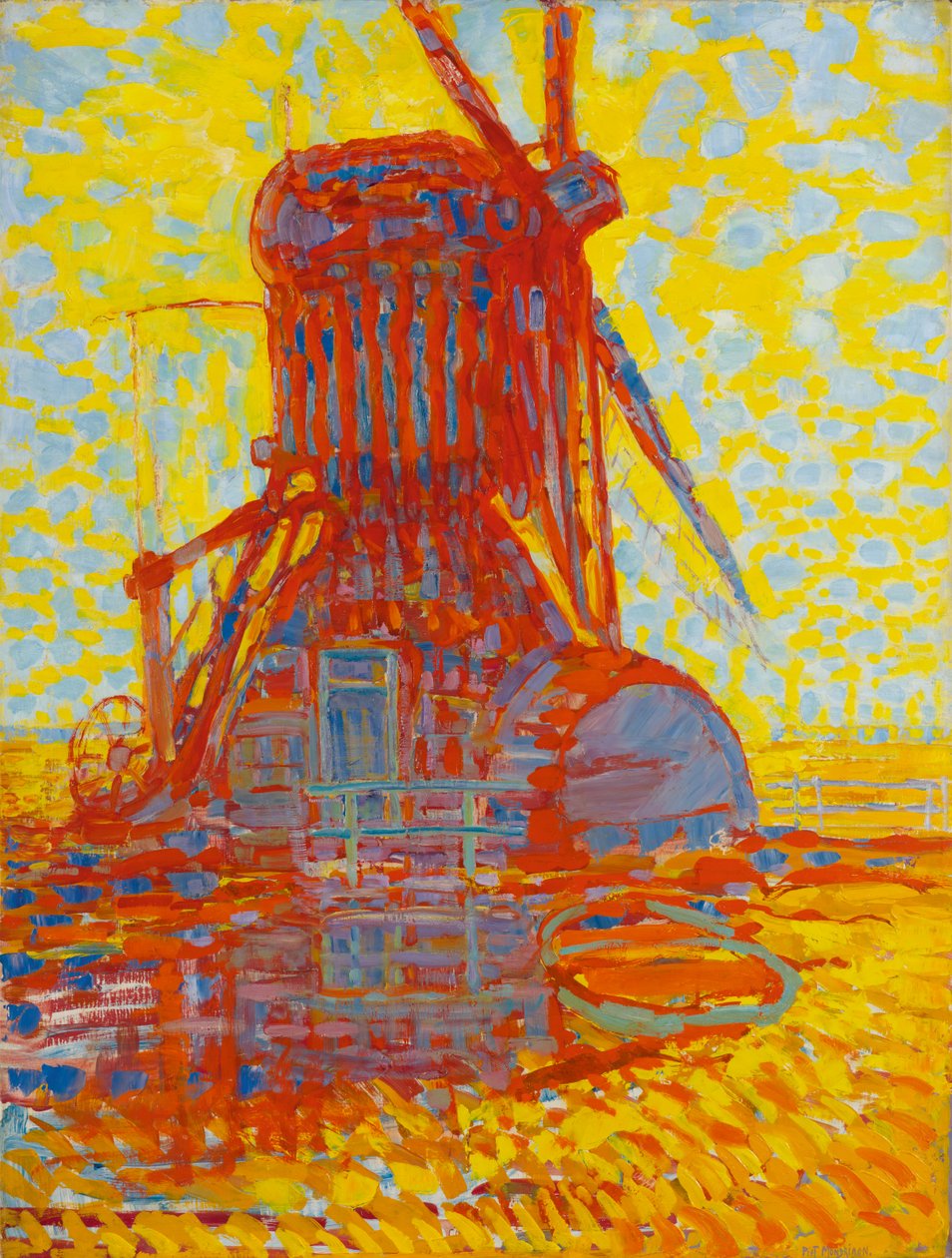 Molen in zonlicht: De Winkelmolen, 1908 door Piet Mondrian
