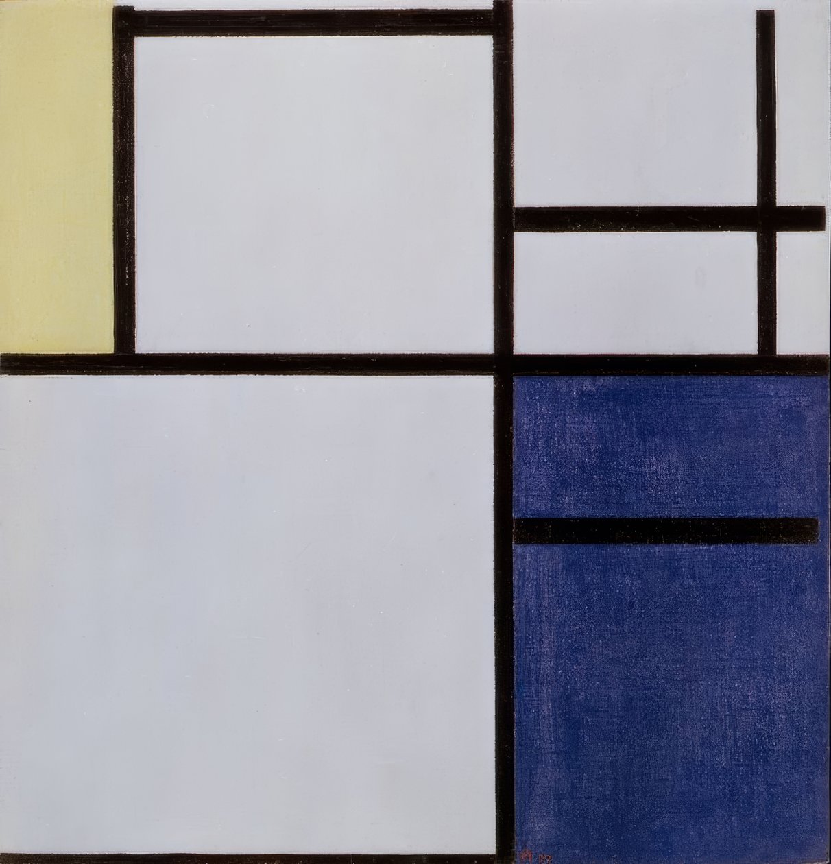 Wit, grijs, geel, blauw door Piet Mondrian