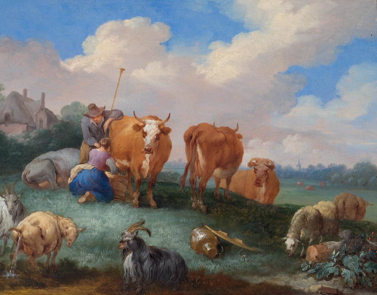 Herders met koeien en schapen in een landschap door Pieter Bouts
