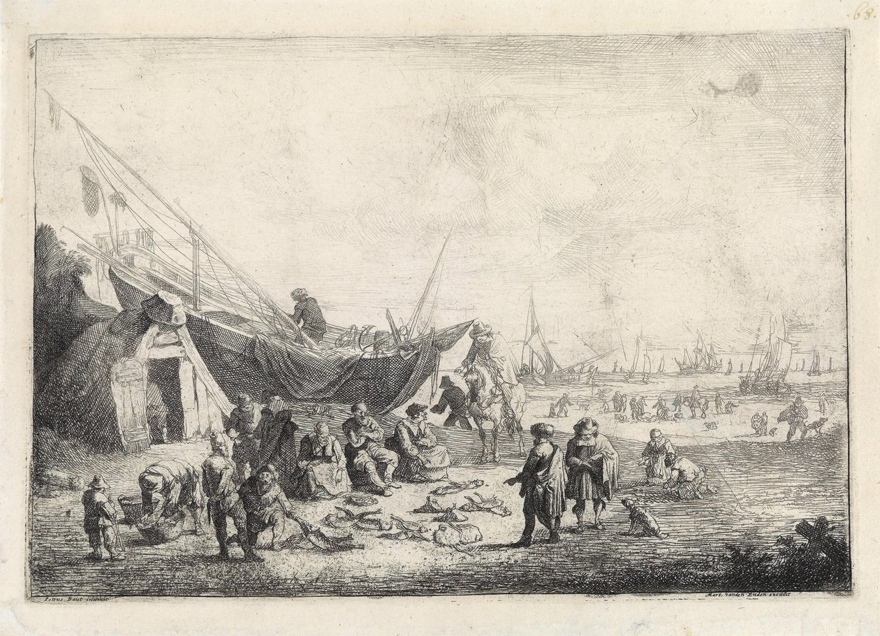 De vismarkt op het strand van Scheveningen door Pieter Bouts