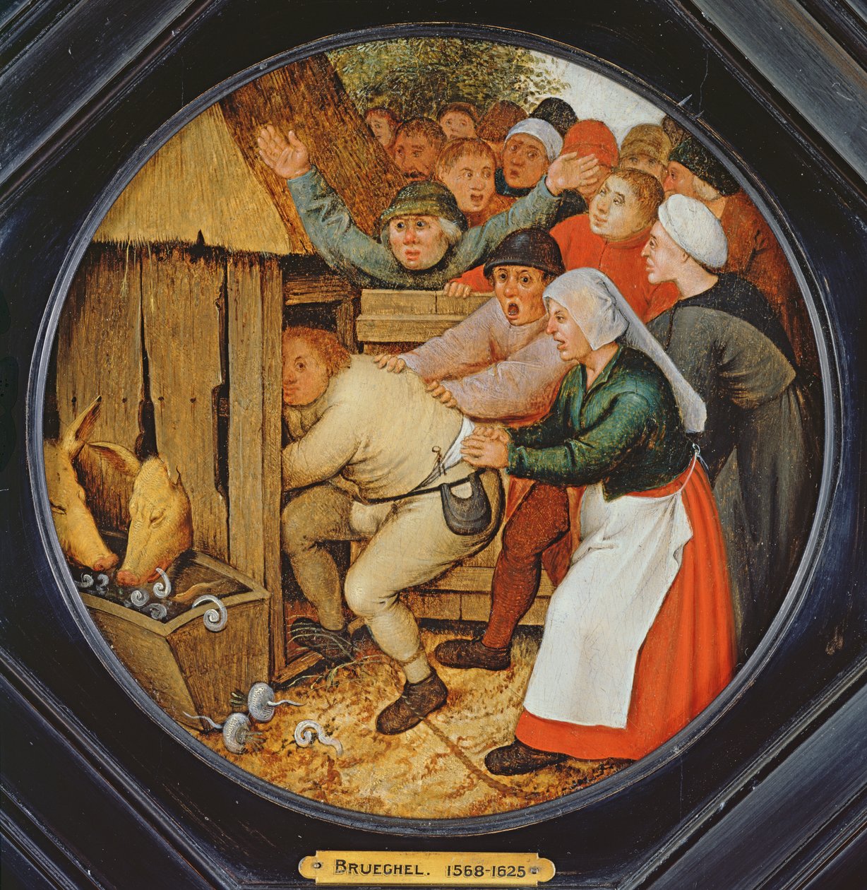 De Dronkaard in de Varkensstal Geduwd door Pieter Brueghel the Younger