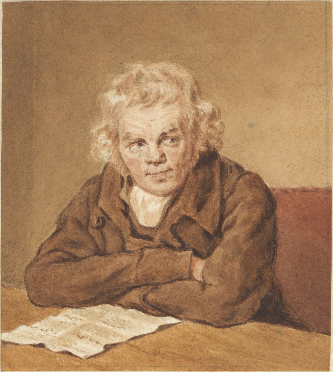 Portret van Lourens van Schaick, zittend aan een tafel door Pieter Christoffel Wonder