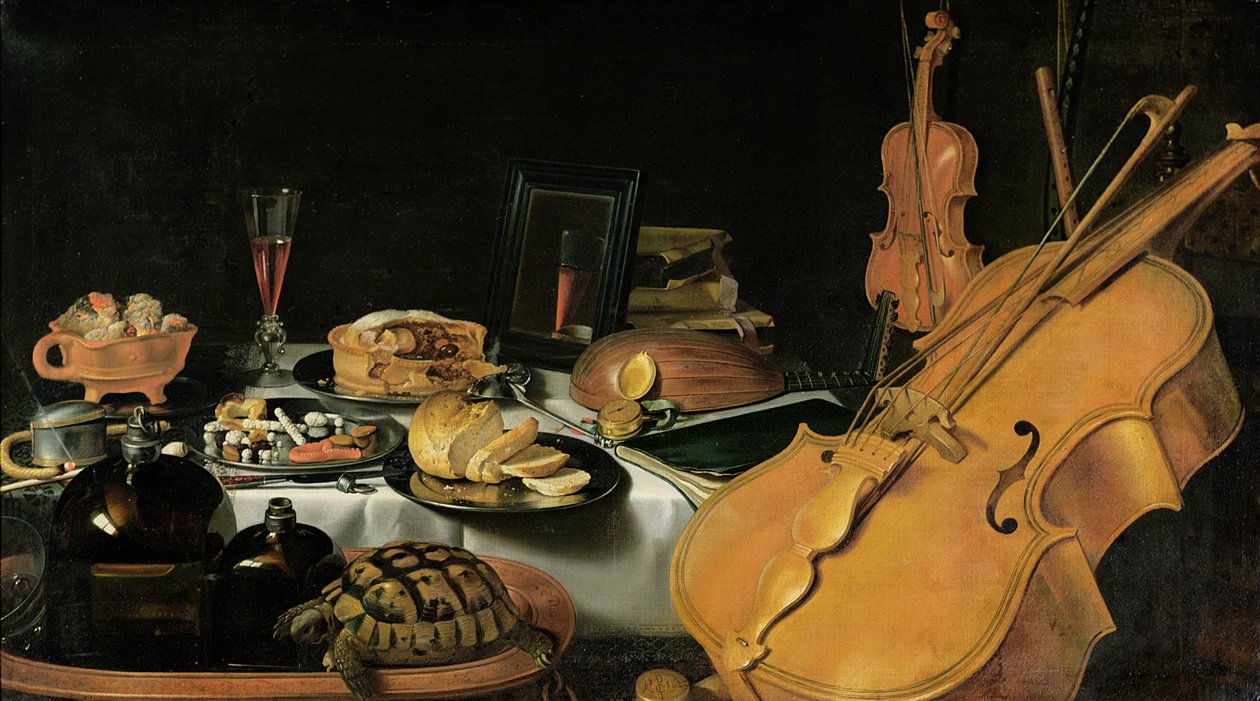 Stilleven met Muziekinstrumenten, 1623 door Pieter Claesz