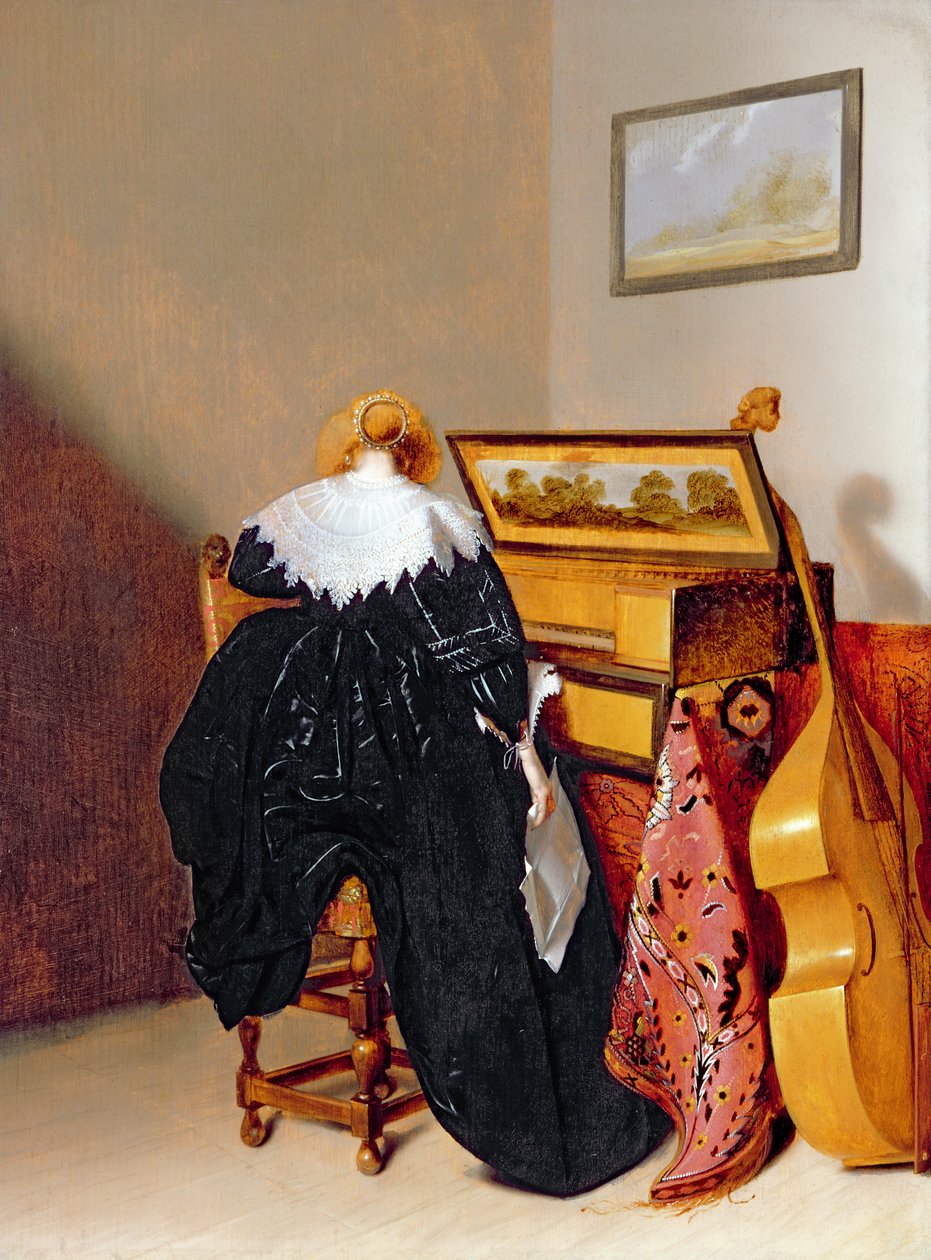 Dame zittend bij een Virginaal door Pieter Codde