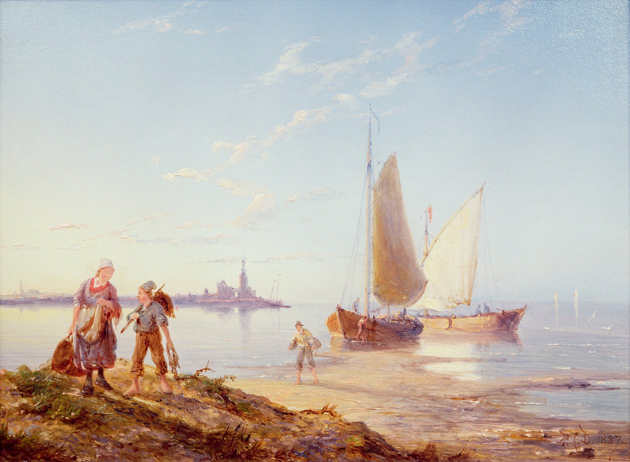 Vissersboten voor de kust, 1887 door Pieter Cornelis Dommerson