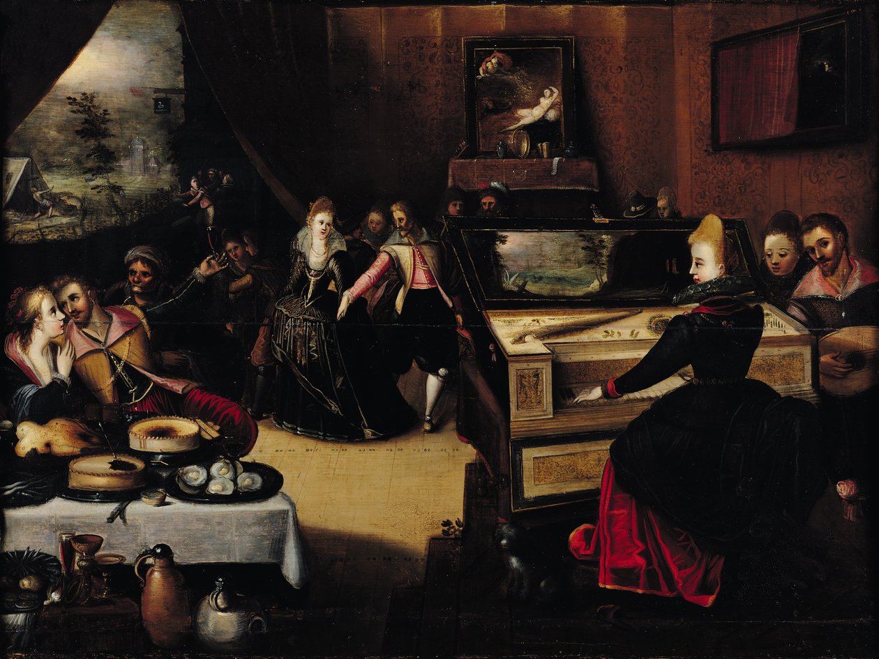 De Verloren Zoon met de Courtisanes of, Interieur Scène door Pieter Jansz. Pourbus