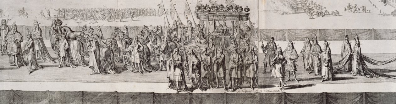 De begrafenisstoet van koningin Maria II, detail van de kist, gegraveerd door Romeyn de Hooge, 1695 door Pieter Persoy