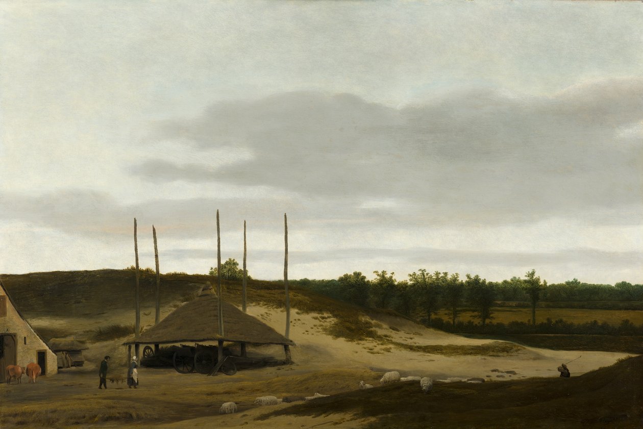 Duinlandschap met een hooischelf door Pieter Post