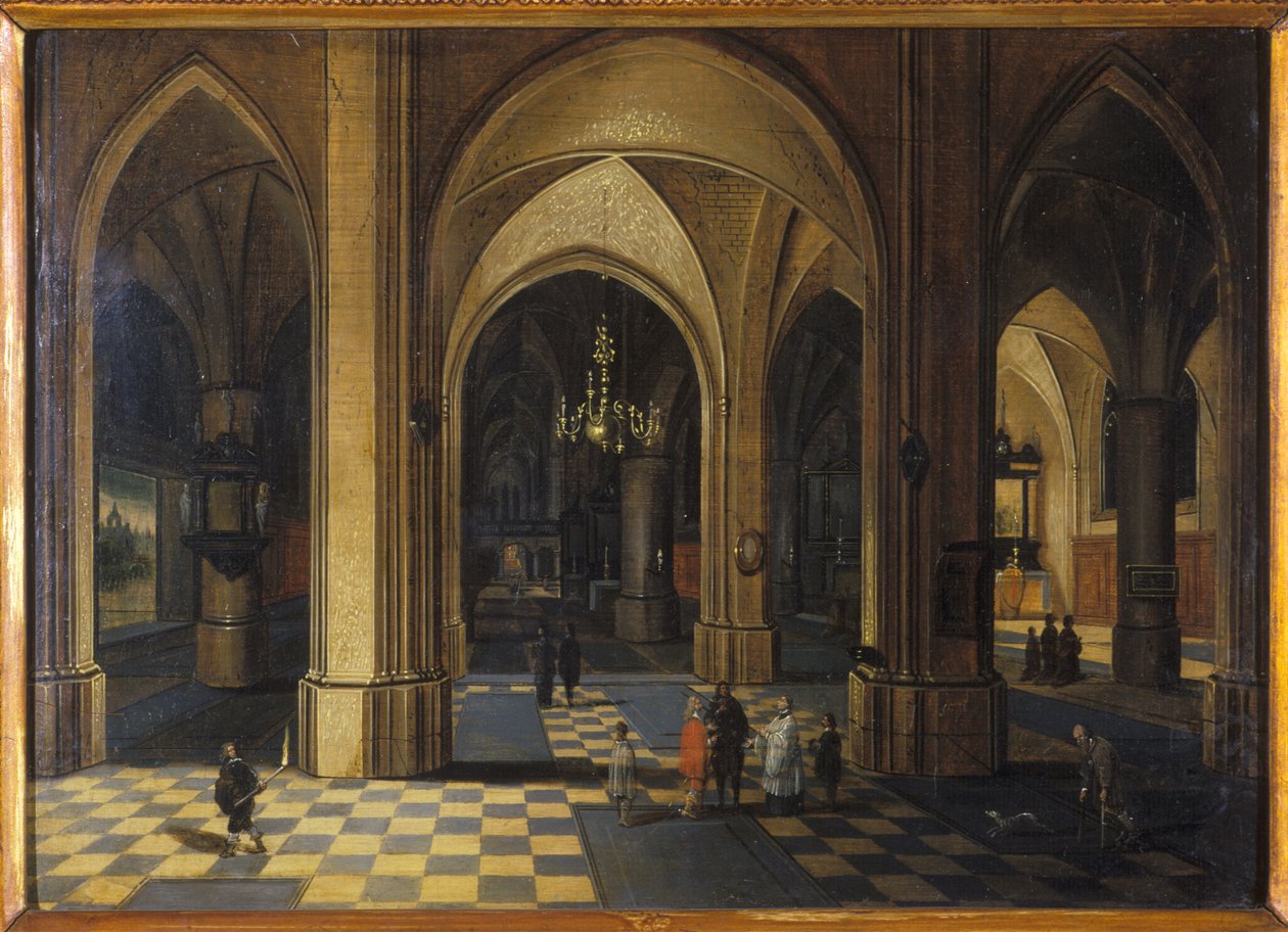 Interieur van een Gotische Kerk door Pieter the Elder Neeffs