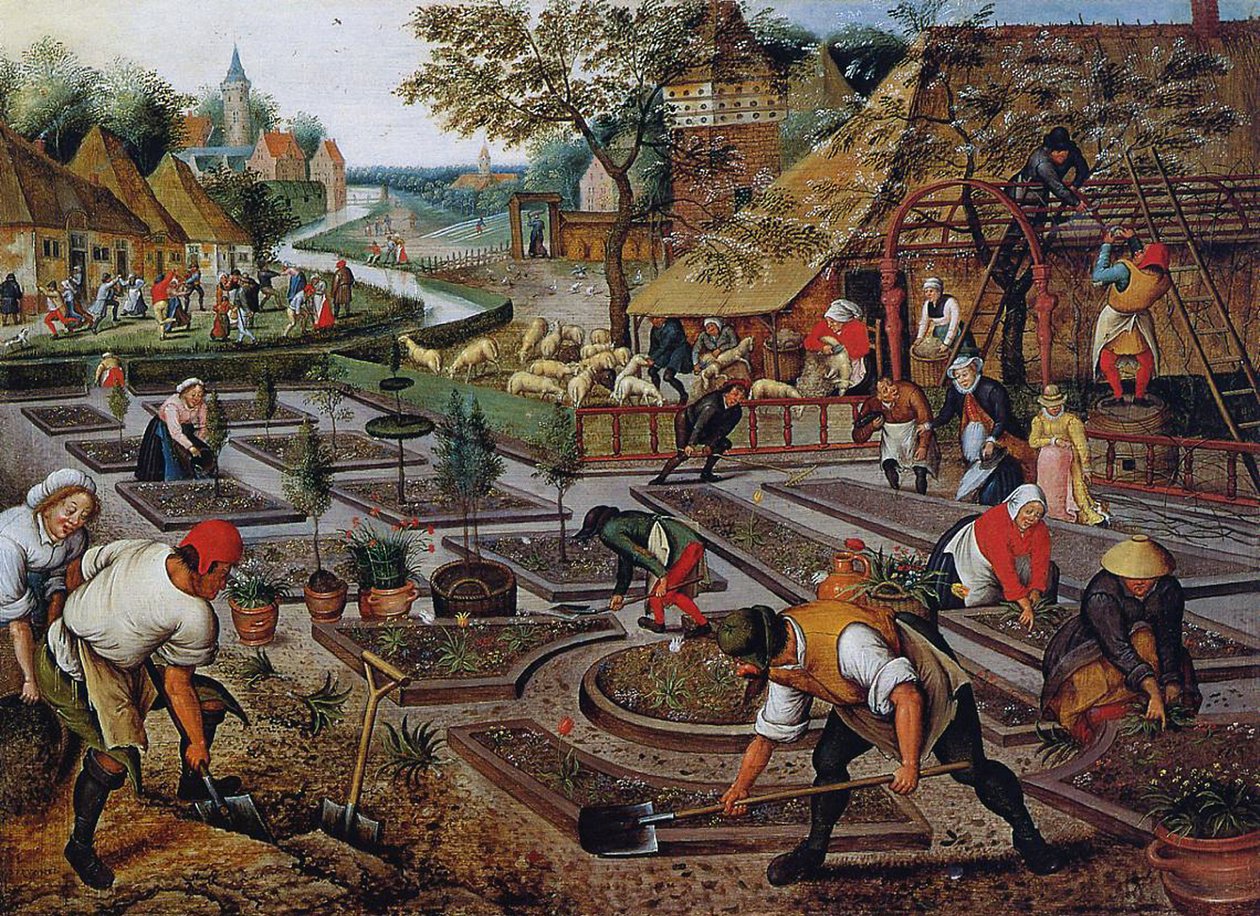 Tuinieren, ca. 1637-38 door Pieter Brueghel the Younger
