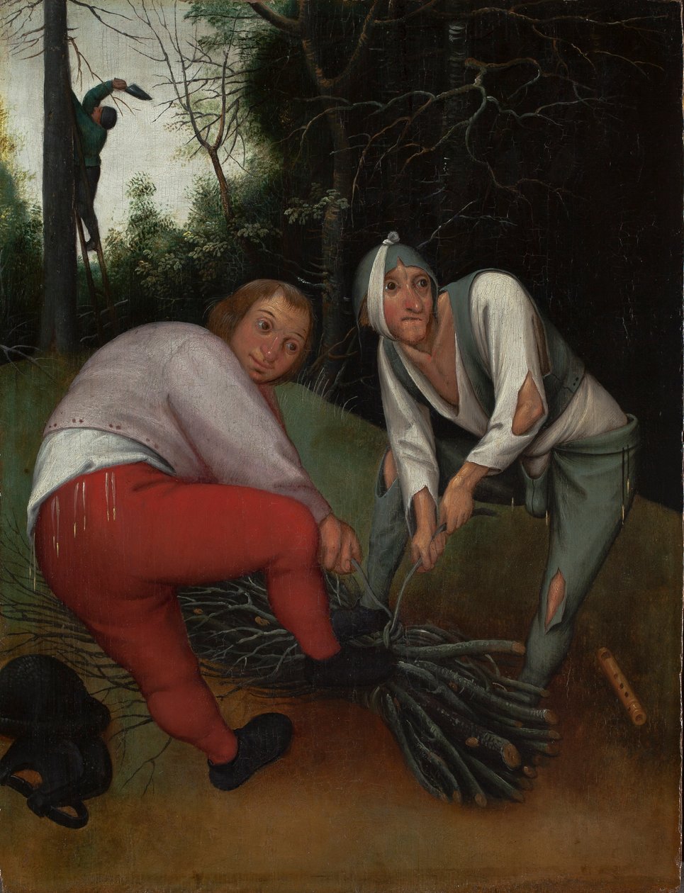 Twee boeren die takkenbossen binden door Pieter Brueghel the Younger