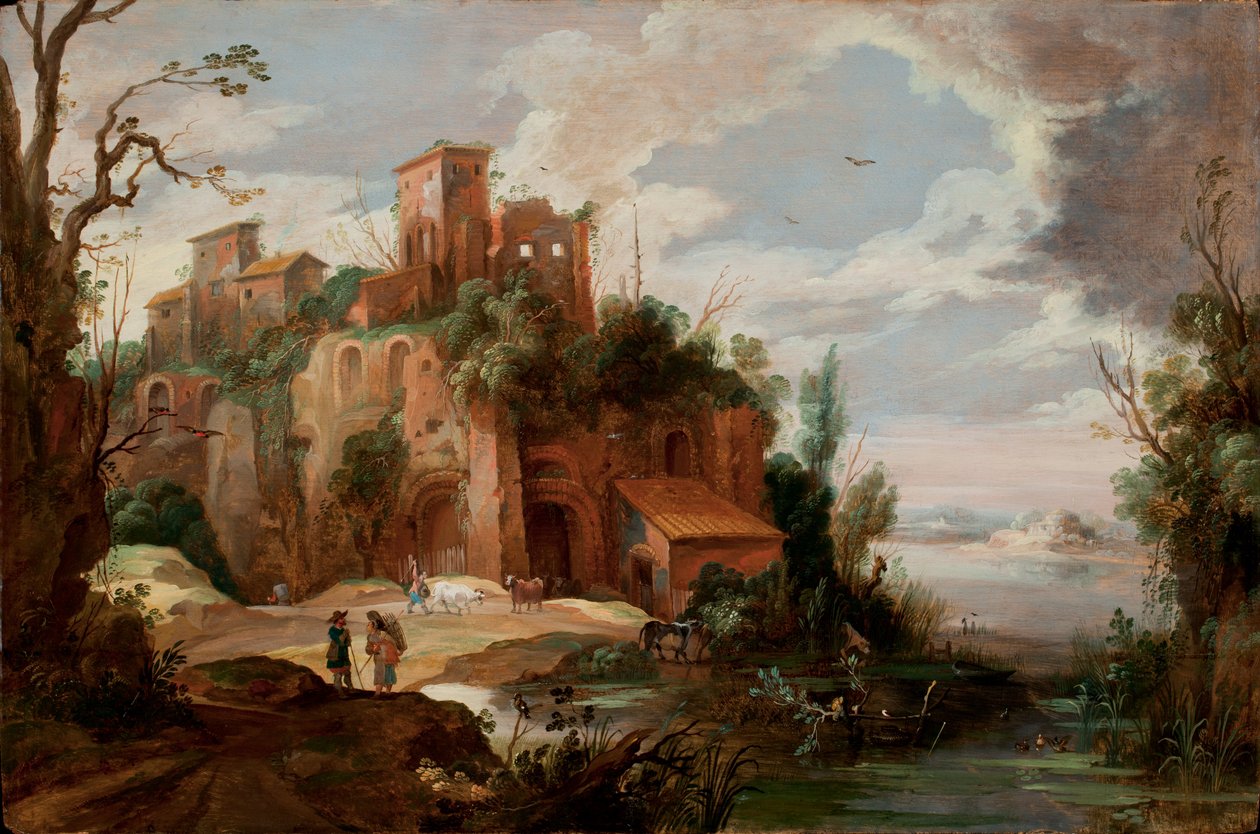 Italiaans landschap met ruïnes door Pieter van der Hulst