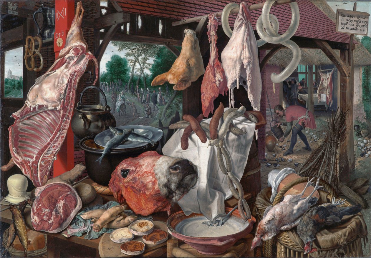 Slagerij met Vlucht naar Egypte door Pieter Aertsen