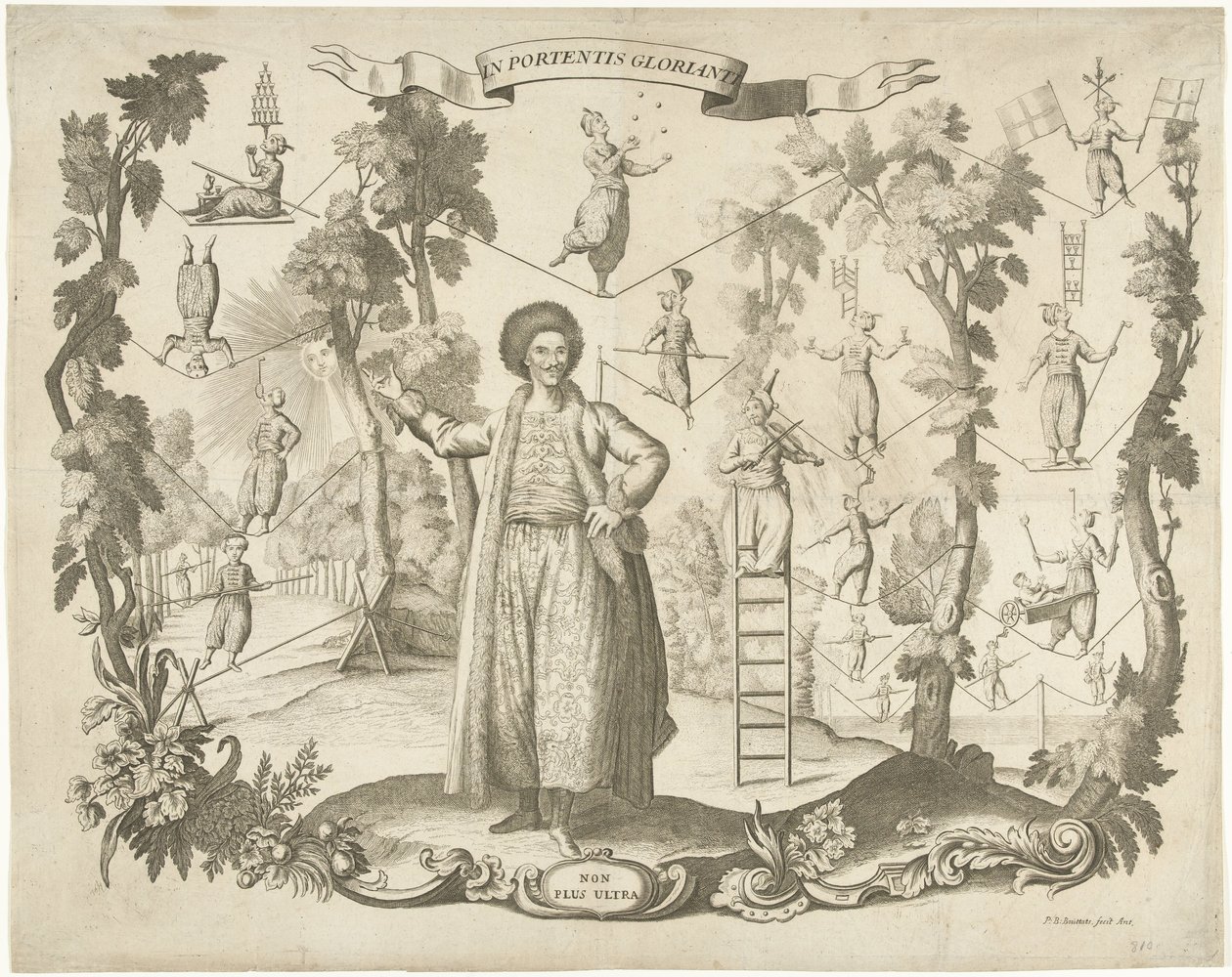 Acrobaten en koorddansers door Pieter Balthasar Bouttats
