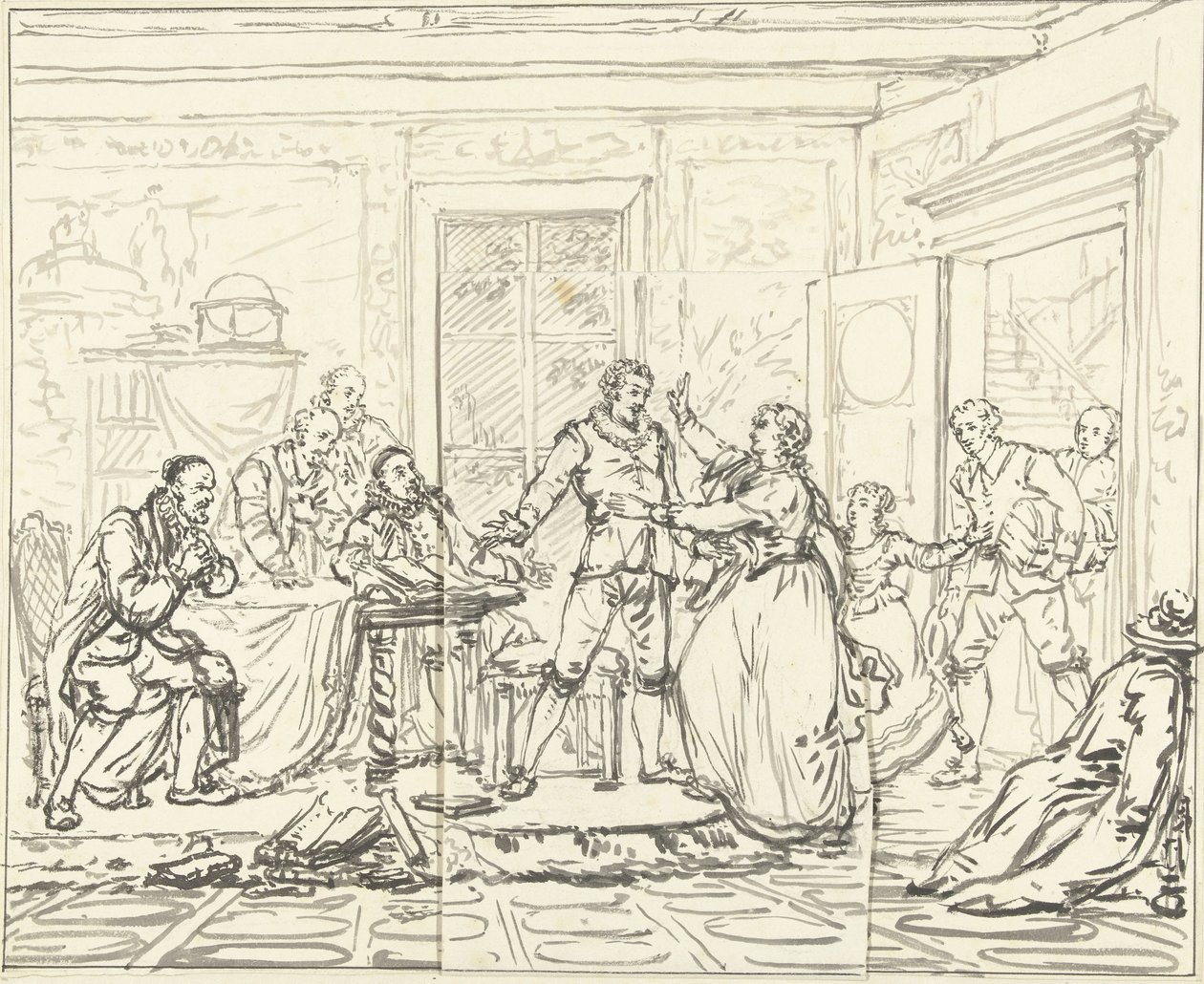 Toneelscène uit Jacob Simonsz de Rijk door Pieter Bartholomeusz. Barbiers