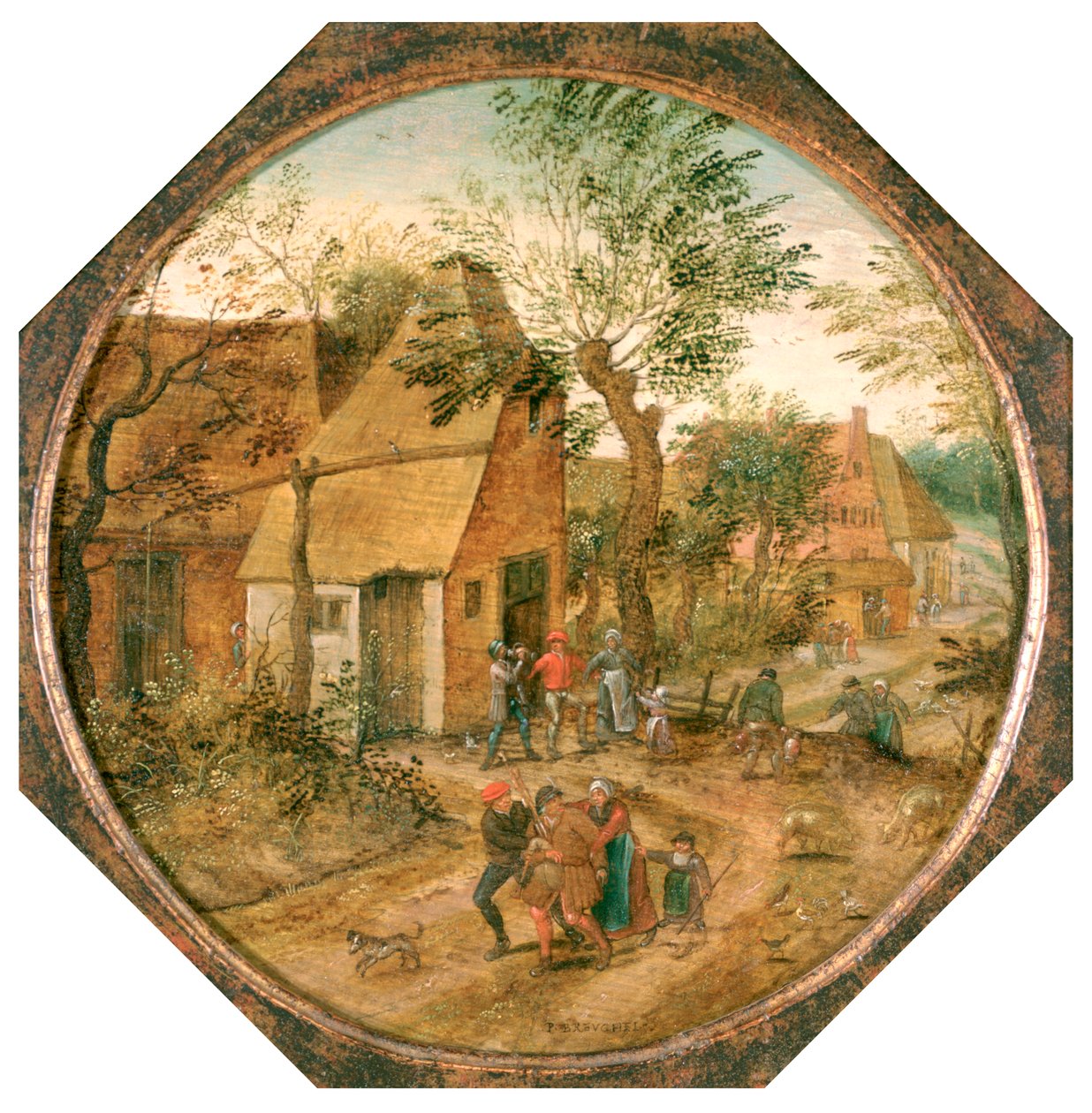 Doorgang door het dorp door Pieter Brueghel the Younger