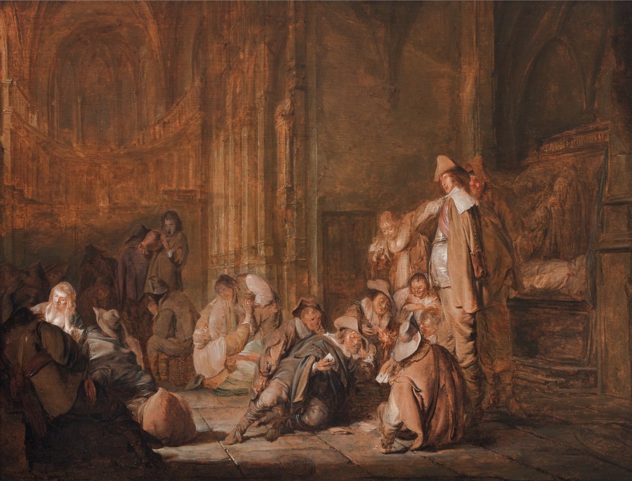 Een wachtkamer scène in een kerk door Pieter Codde
