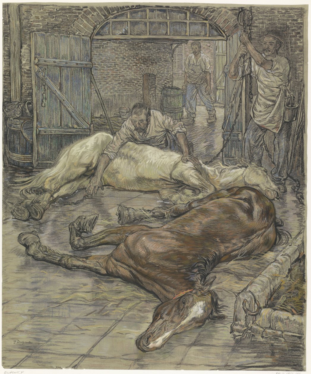 Het slachten van twee paarden door Pieter Dupont