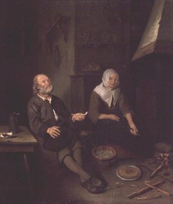 Oud echtpaar in hun keuken door Pieter Gerritsz. van Roestraten