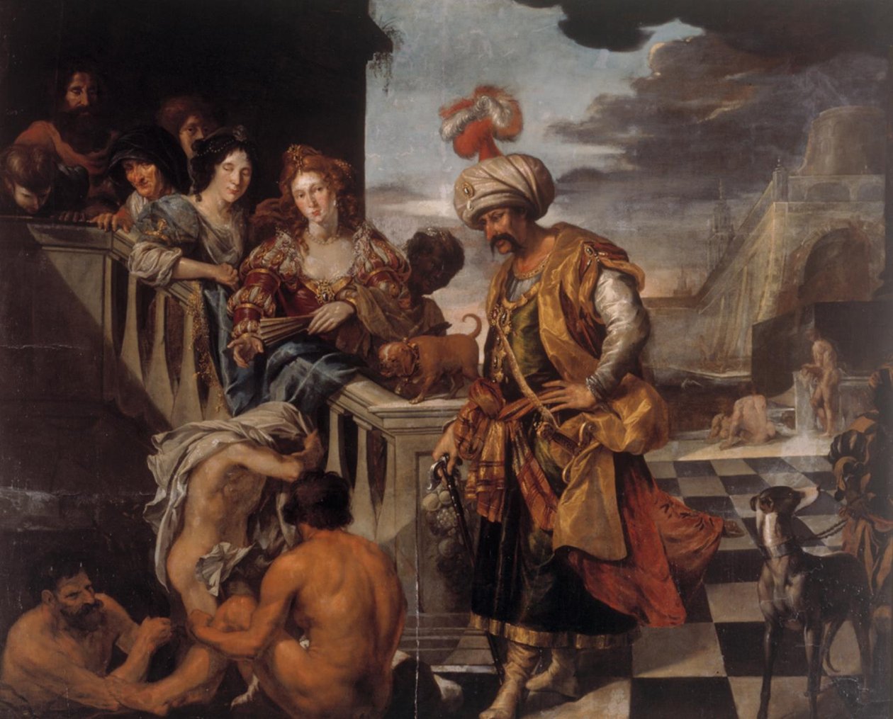 Baden in een oosterse haven door Pieter Isaacsz