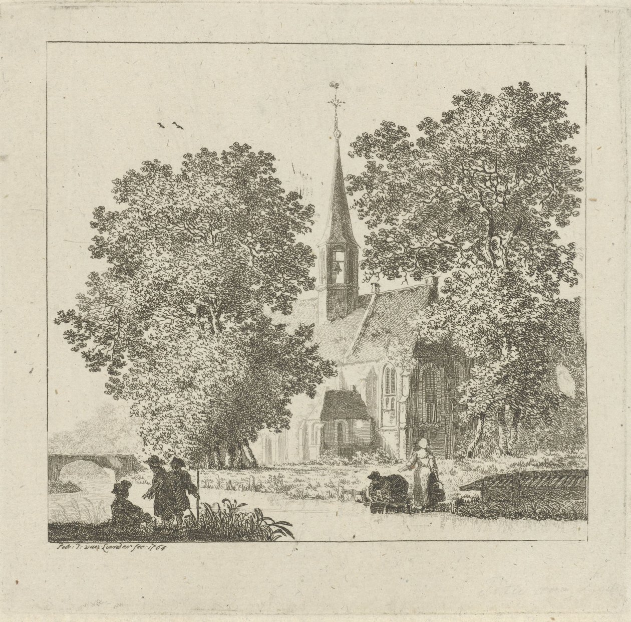 Gezicht op een kerk door Pieter Jan van Liender