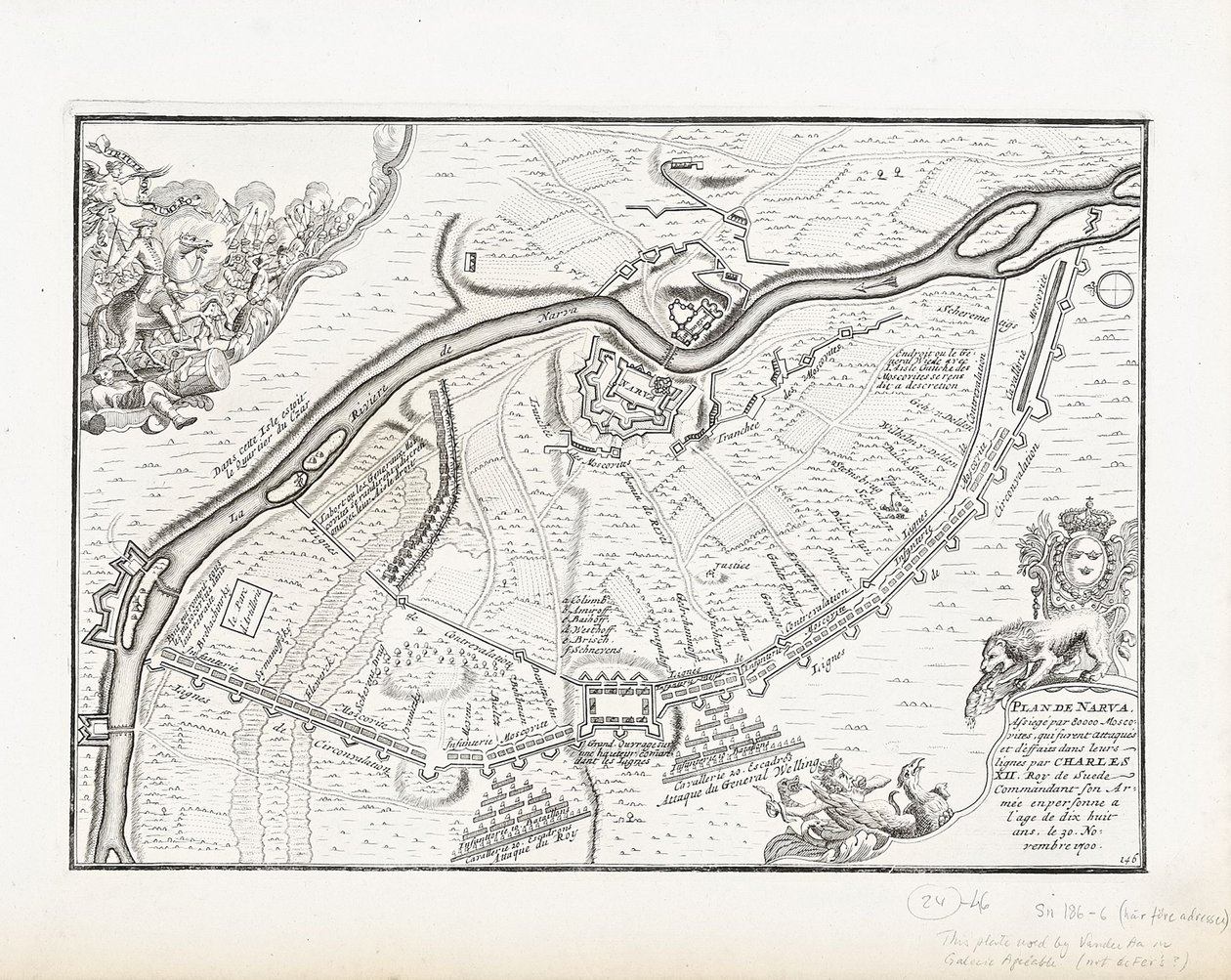 Kaart van Narva in 1700 door Pieter Mortier