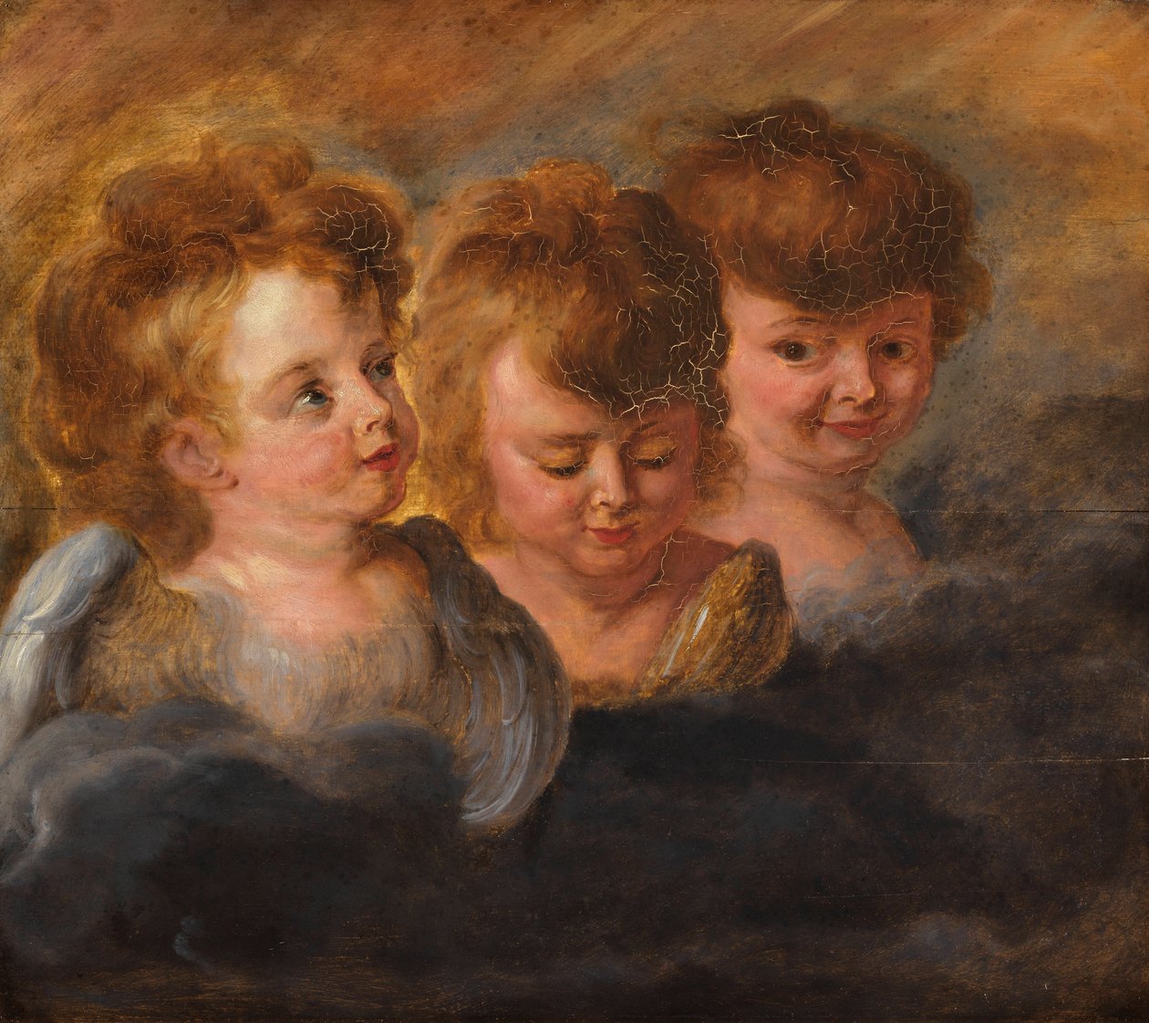 Drie engelenhoofden in de wolken door Pieter Paul Rubens