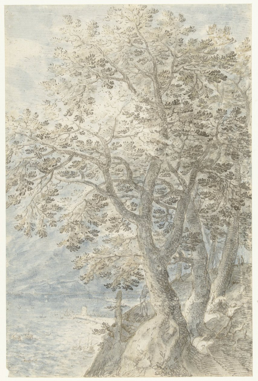 Bomen bij steile rotswand door Pieter Stevens (I)