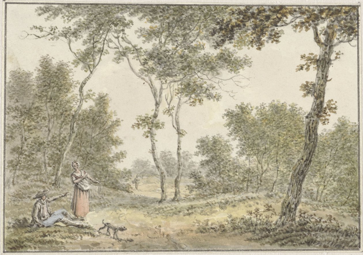 Boslandschap met enkele figuren door Pieter de Goeje