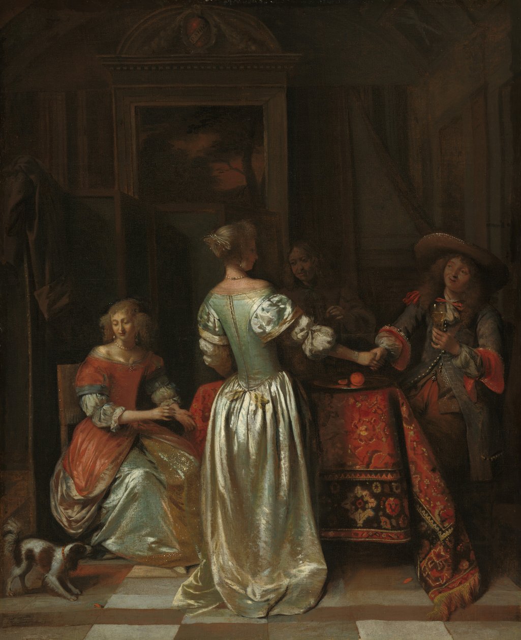 De begroeting, c.1675 door Pieter de Hooch
