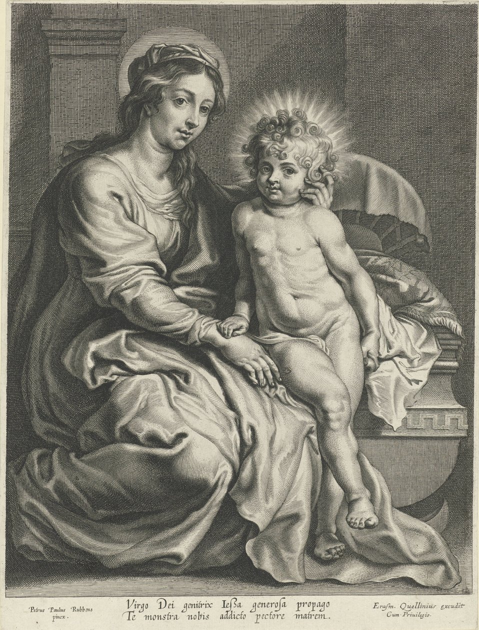Maria met Christuskind bij wieg door Pieter de Jode (I)