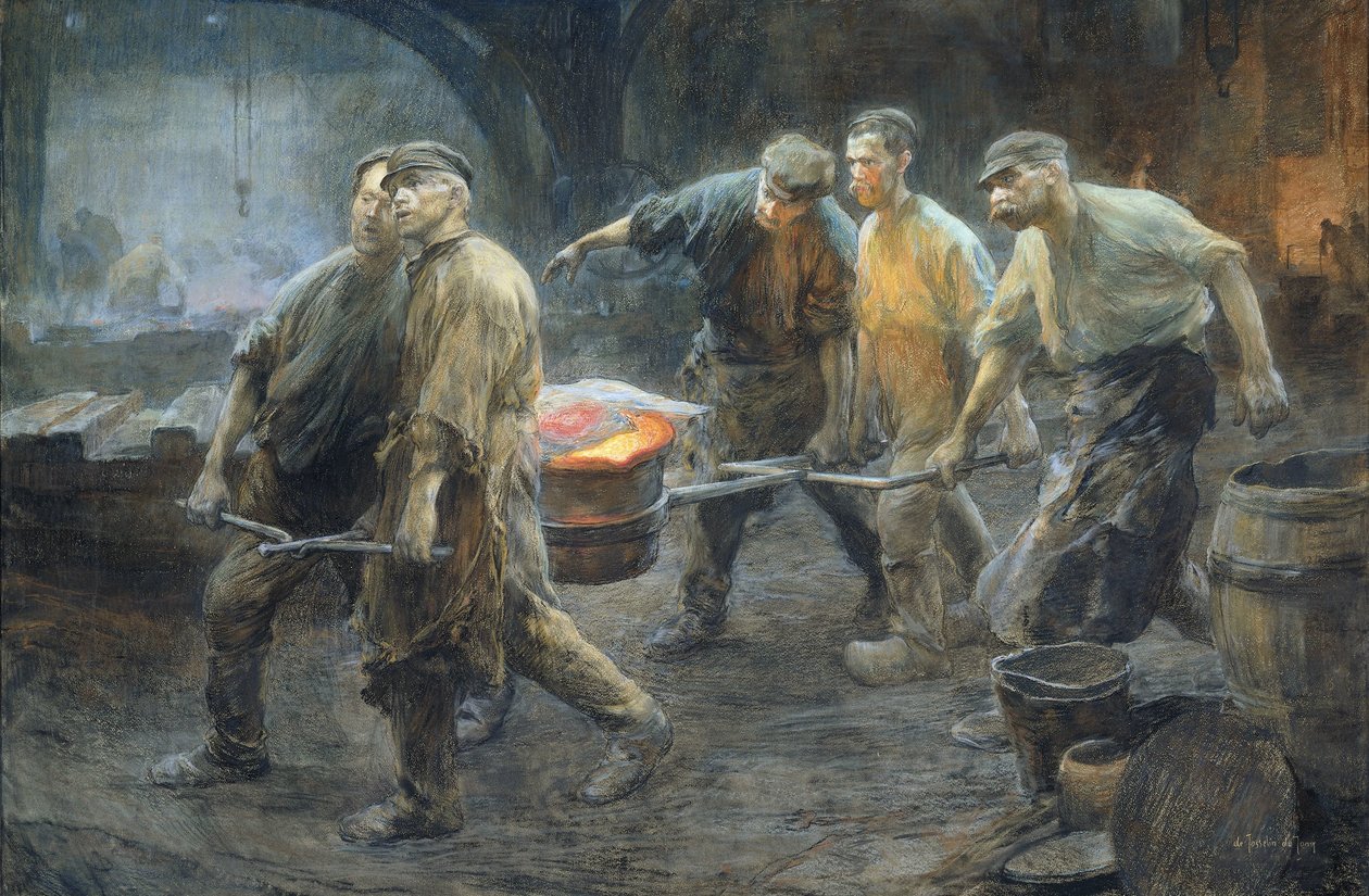 Interieur van een ijzergieterij door Pieter de Josselin