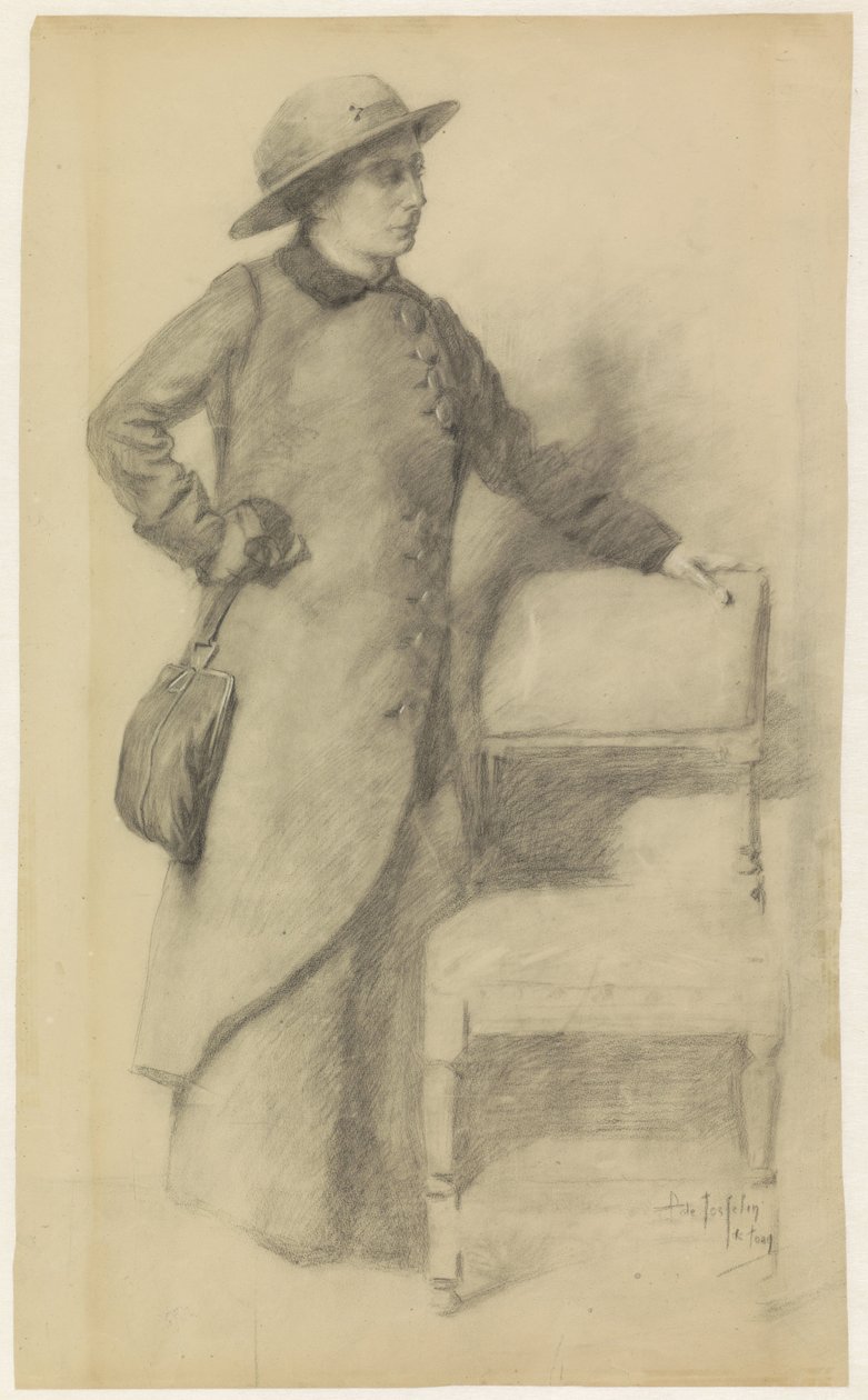 Staande dame met hoed en mantel door Pieter de Josselin