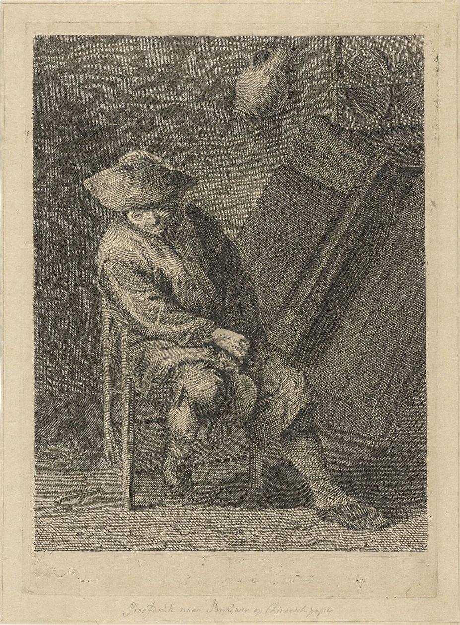 Zittende boer met kruik door Pieter de Mare