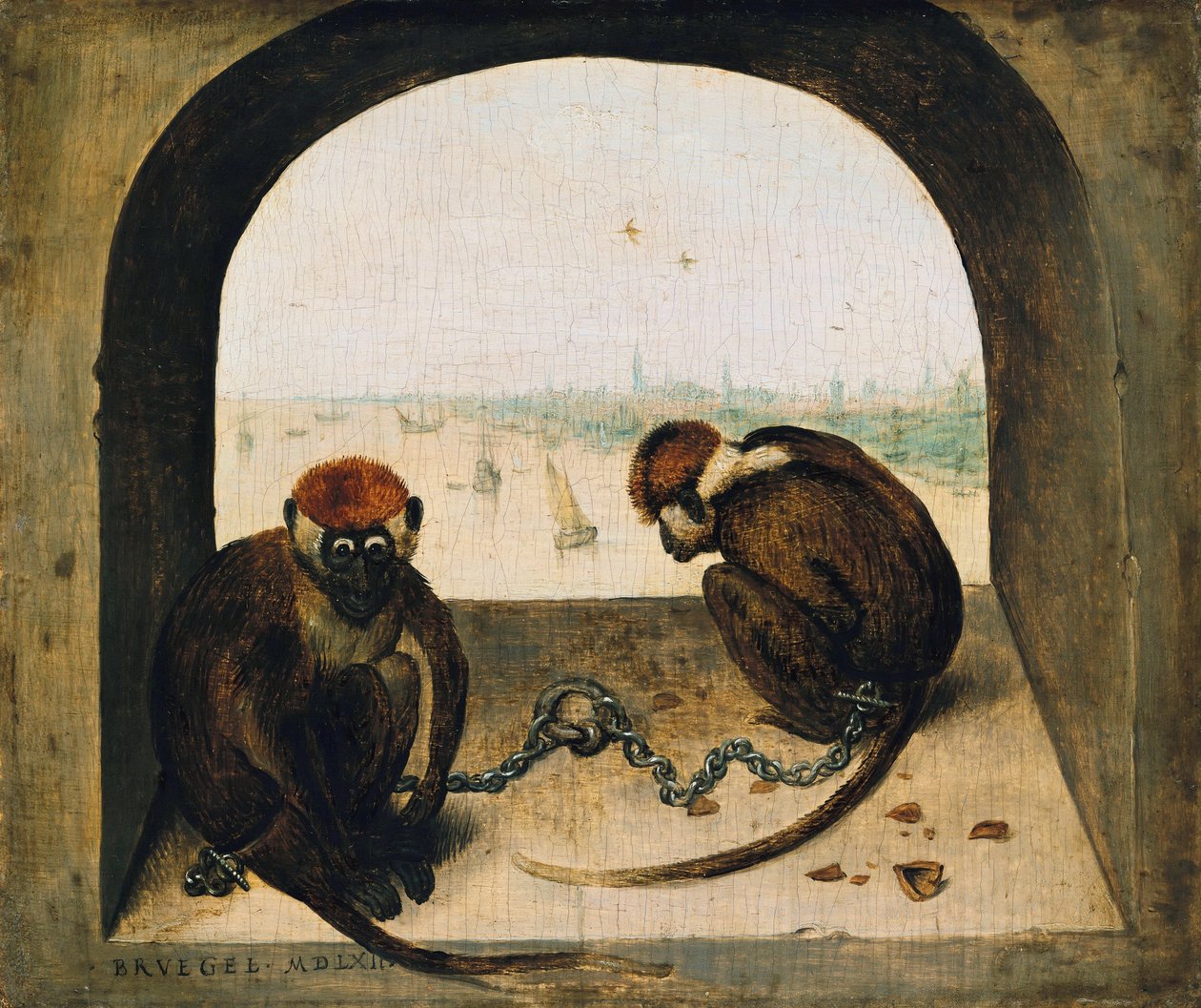Twee geketende apen door Pieter Bruegel the Elder