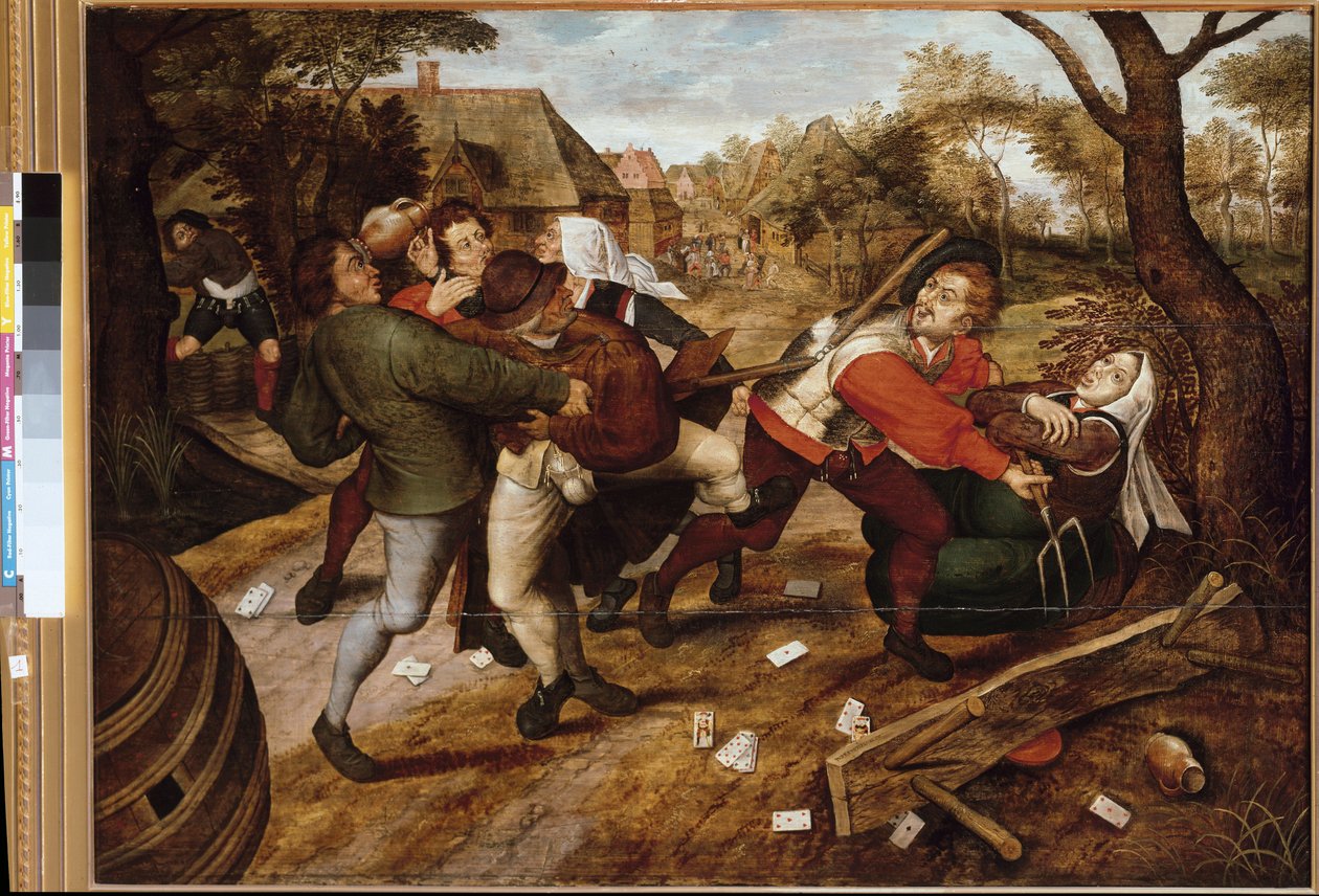 Vechtende boeren door Pieter the Younger Brueghel