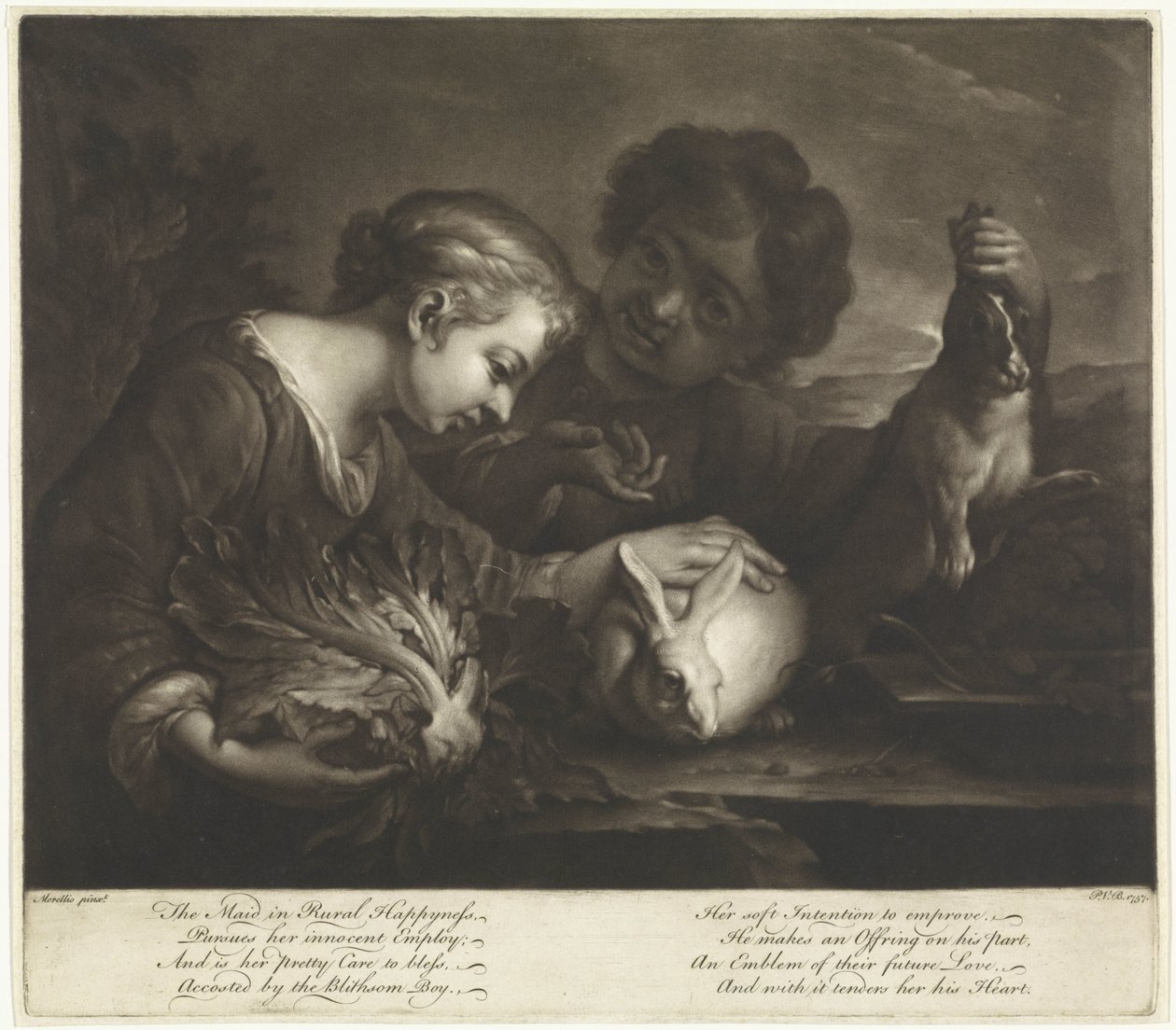 Twee kinderen met konijnen door Pieter van Bleeck