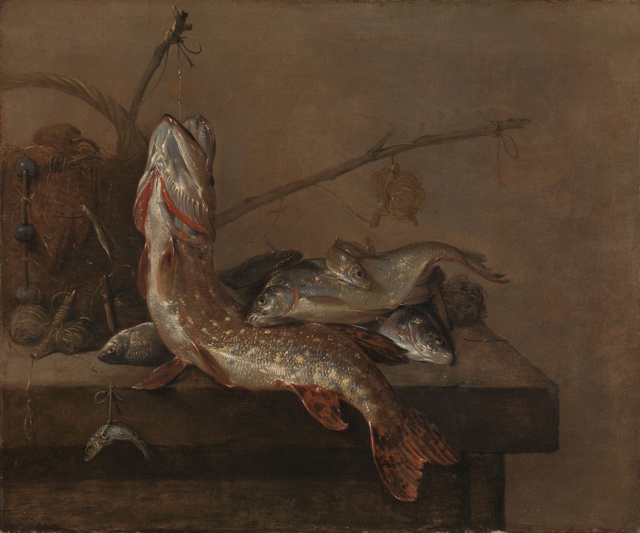 Stilleven met vis door Pieter van Noort