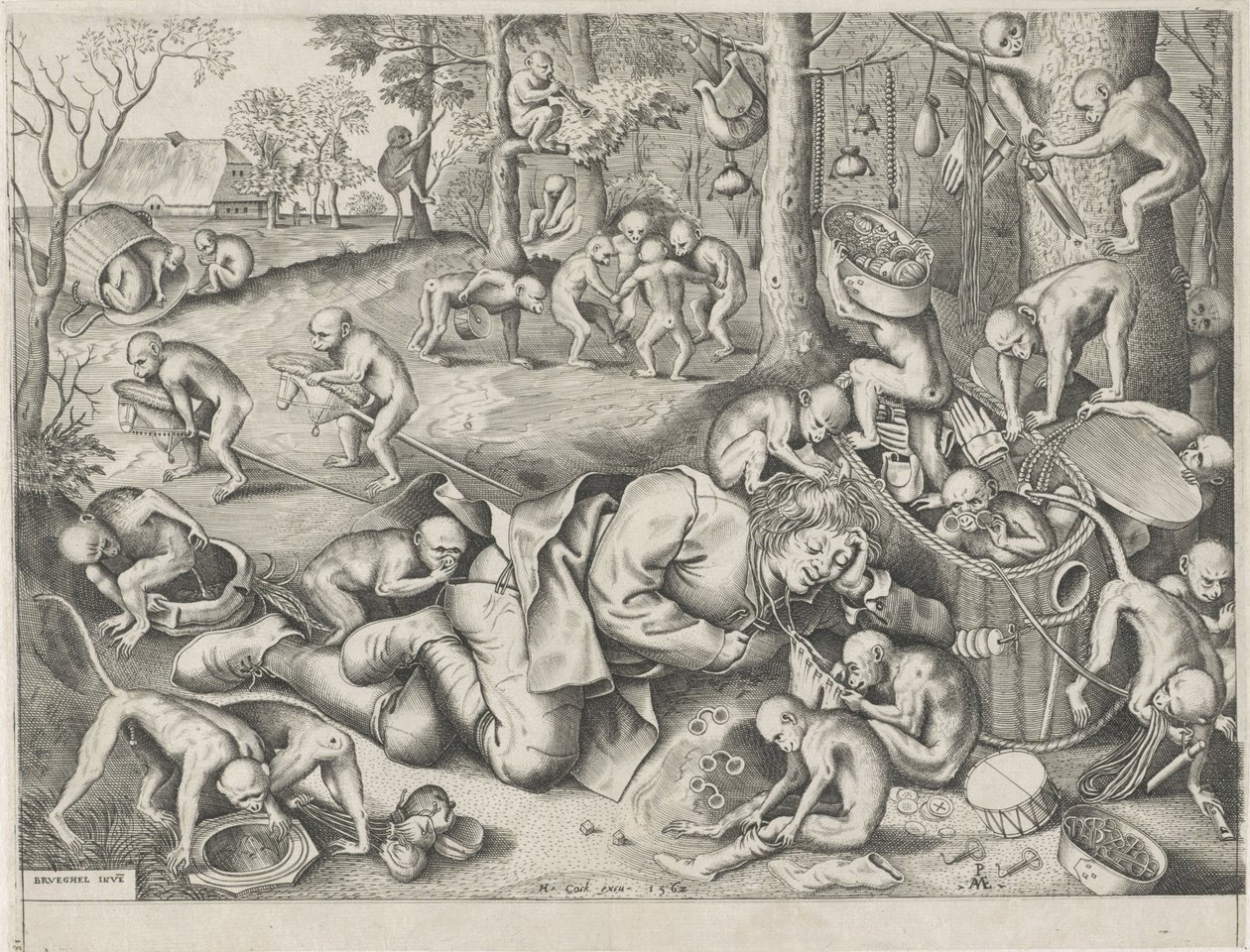 Marskramer door apen beroofd door Pieter van der Heyden